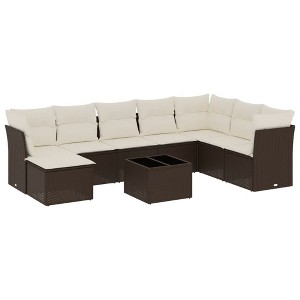 vidaXL 9 Piece Patio Sofa Set with Cushions - Brown and Cream With Table - 1 of 4