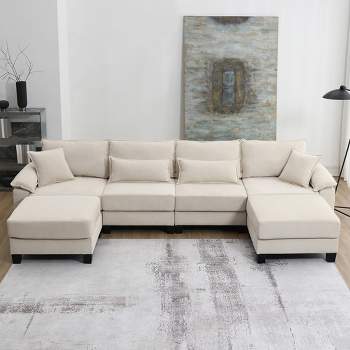 133" Modular Sectional Sofa Couch, Corduroy Upholstered 6 Seat Freely Combinable Sofa Bed-ModernLuxe