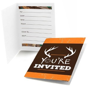Big Dot of Happiness Gone Hunting - Fill In Deer Hunting Camo Baby Shower or Birthday Party Invitations (8 count) - 1 of 4