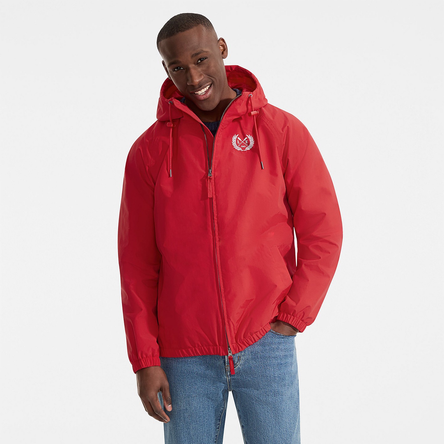 Мужская куртка Lands' End Squall Varsity Jacket - Small - Compass Red/White, цвет: Красный — фото 1