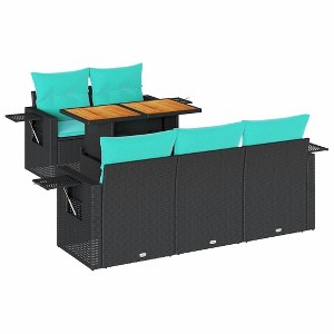 vidaXL Patio Sofa Set with Cushions Table and Sofa Sections 6 Piece Poly Rattan - Black - 1 of 4
