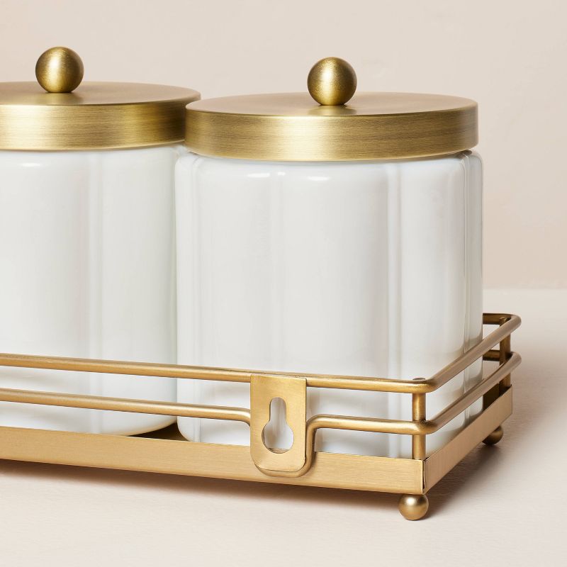 Milk Glass Bath Canister Set White/Brass with Wall-Mounting Kit - Hearth &#38; Hand&#8482; with Magnolia, 4 of 6