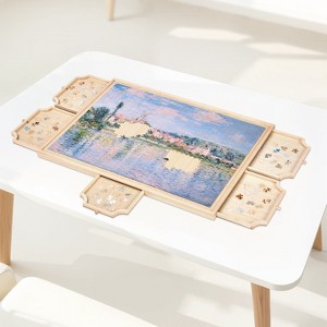 VEVOR 1000 Piece Rotating Puzzle Board with 5 Drawers and Cover, 29x21 in Portable Wooden Table, Jigsaw Puzzle Accessories for Adults,  Beige - 1 of 4