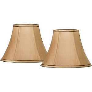 Springcrest Set of 2 Bell Lamp Shades Tan Brown Small 6" Top x 12" Bottom x 8.5" High Spider Replacement Harp and Finial Fitting - 1 of 4