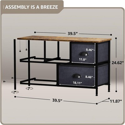 Medium Wood and Black Fabric 5-Drawer Storage Dresser