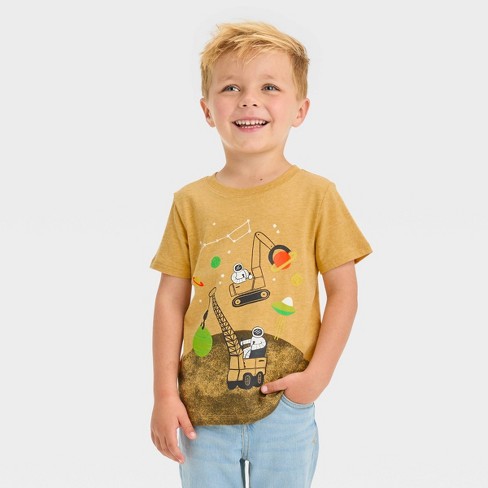 Toddler Boys' Space Construction Short Sleeve Graphic T-Shirt - Cat & Jack™  Brown/Mustard Yellow 12M