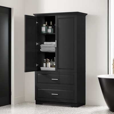 63" Tall Bathroom Storage Cabinet, Cabinet with Two Doors and Drawers, Adjustable Shelf, MDF Board - Leovsnove
