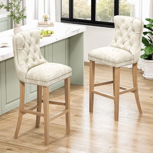 Hooseng Velvet Bar Stools Set of 2, 27.5" Tall Bar Stools, Breakfast Bar Chairs with Footrest and Back, Counter Bar Stools, for Dining Room, Kitchen - 1 of 4