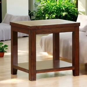 Alilang 23.50 Inch Solid Wood End Table with Lower Shelf and Rich Walnut Finish - Brown - 1 of 4