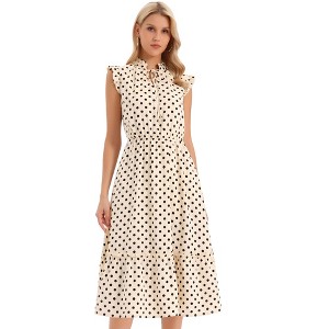 INSPIRE CHIC Women's Polka Dot Summer Ruffle Sleeve Tie V Neck Casual Beach Vacation Midi Dresses - 1 of 4