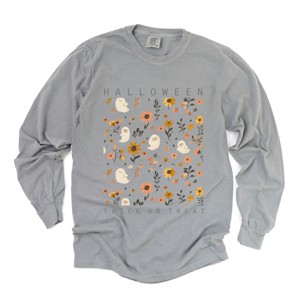 Simply Sage Market Halloween Floral And Ghost Collage Garment Dyed Long Sleeve - 1 of 4