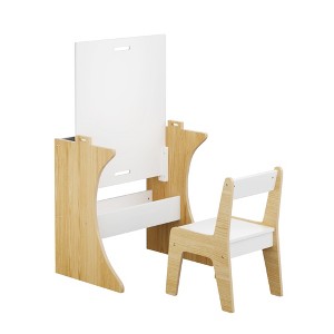 Yinvani White Multifunctional Wood 2 Piece Toddler Table with 1 Chairs Set - 1 of 4