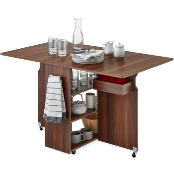 Best Choice Products Multipurpose Folding Table w/ Wheels, 3 Storage Shelves, Cubby, Handle