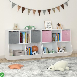 Kids Toy Storage Cabinet with Bookshelf and 2 Drawers, 5-Cubby Wooden Organizer ¨C Gray, for Playroom or Bedroom - 1 of 4