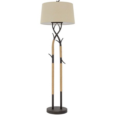 Black Iron Tree Branch Floor Lamp with Linen Shade