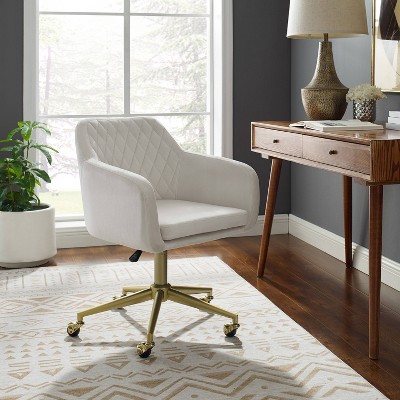 ErgoQuilt 25'' Off-White Fabric Swivel Office Chair with Gold Metal Base