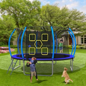 GDFStudio Guy Outdoor/Indoor Steel Ladder Round Trampoline with Enclosure and Toss Game Accessory - 1 of 4