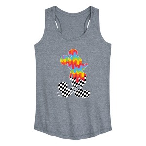 Women's - Disney - Mickey Silhouette Drip Checker Graphic Racerback Tank - 1 of 4