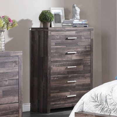 Juniper Dark Cherry 5-Drawer Wooden Chest with Metal Handles