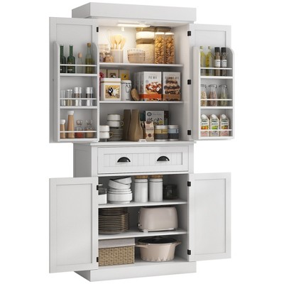 HOMCOM 71" LED Kitchen Pantry Cabinet, Tall Storage Cabinet with 6 Door Shelves, a Drawer and 4 Adjustable Shelves