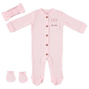 Baby Gear Baby Girl Clothes Matching Hat and Mittens Pajama Set for Sleep and Play 3 Pack Ribbed Size Blush Pink 6-9M - 1 of 1