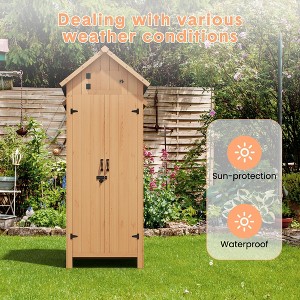 Wood Outdoor Garden Tool Storage Shed, Storage Cabinet Organizer, Courtyard Storage Cabinet Shed with Hardware Waterproof Sloped Roof - 1 of 4