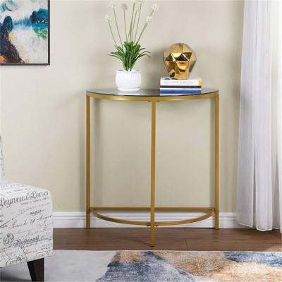 Fenice Gold Metal and Glass Demilune Console Table