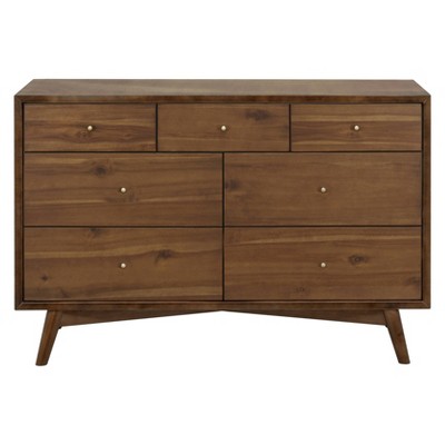 Natural Walnut Mid-Century 7-Drawer Double Dresser