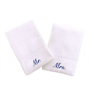 Linum Home Textiles 100% Turkish Cotton "Mr." and "Mrs." 2PC Hand Towel Set - 1 of 3
