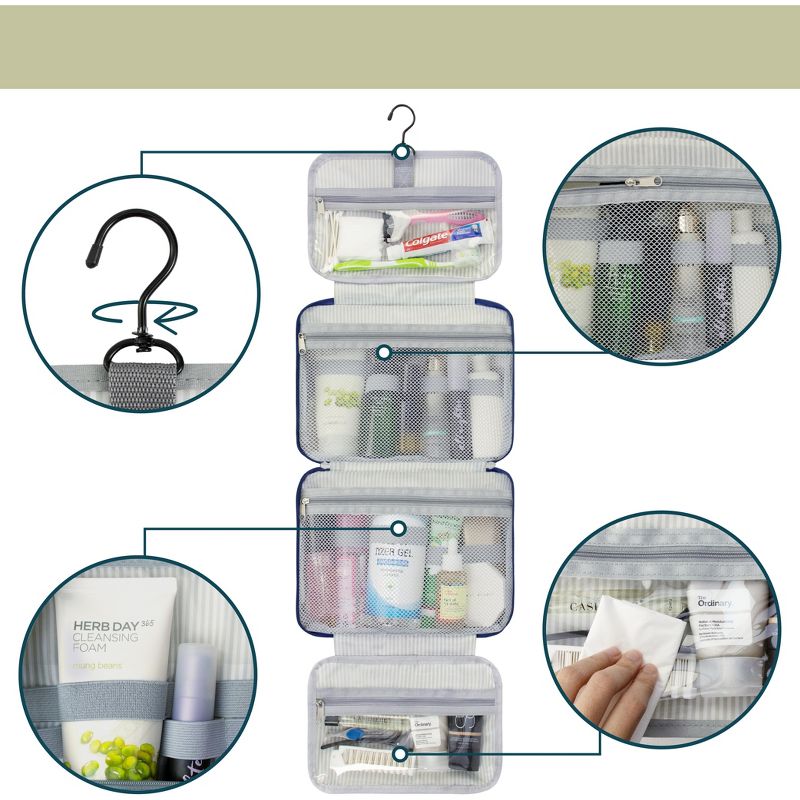 PAVILIA Hanging Toiletry Bag Travel Women Men, Foldable Cosmetic Organizer, Water Resistant Makeup Accessories Essentials Kit, 2 of 10