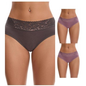 INSPIRE CHIC Women's Lace Mid Waisted Soft Breathable Briefs Underwear 3 Packs - 1 of 4