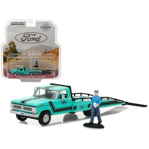 Box Of 12 Diecast Model Cars 1970 Ford F 350 Ramp Truck W Truck Driver Figure Turquoise 164 Scale