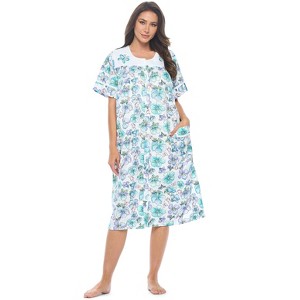 Casual Nights Women's Snap-front House Dress Short Sleeve Woven Duster Housecoat Lounger Sleep Dress - 1 of 4