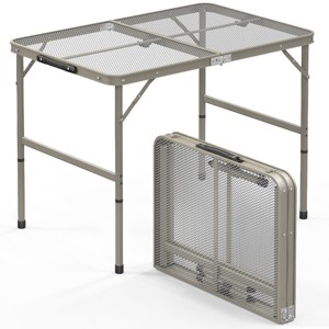 SEVOBAL Folding Camping Picnic Table Lightweight Grill Table with Adjustable Height Carry Handle Metal Folding Table Cook BBQ RV, Silver, 65"*8"*52" - 1 of 4