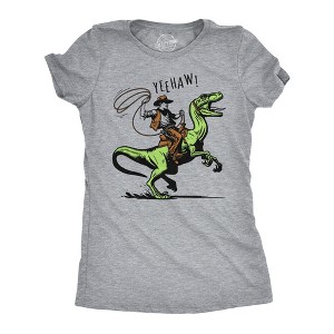 Womens Funny T Shirts Raptor Wrangler Sarcastic Dinosaur Cowboy Graphic Tee - Crazy Dog Women's T Shirt - 1 of 4