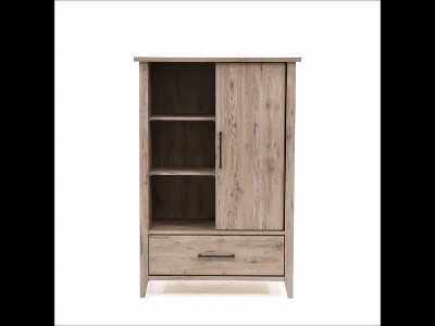 Laurel Oak Sliding Door Armoire with Mirror and Shelves