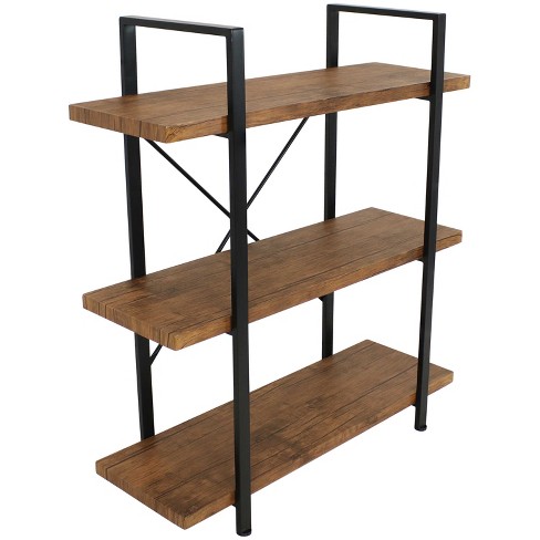 Sunnydaze 3 Shelf Industrial Style Freestanding Etagere Bookshelf with Wood  Veneer Shelves - Teak Veneer