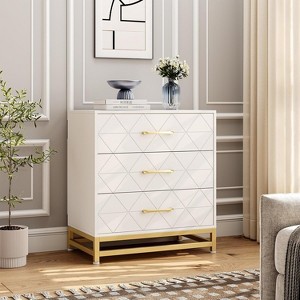 Dresser for Bedroom with 3 Drawer, Modern Dressers Chest of Drawers, with Wide Drawers and Metal Handles, Wood Dressers - 1 of 4