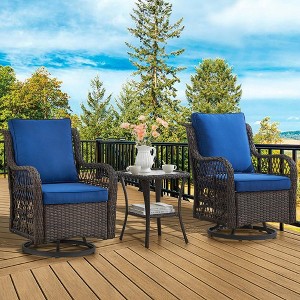 3 Pieces Outdoor Swivel Rocker Chair Set, Outdoor Swivel Glider Rocker, Outdoor Rocking Chair Set with Glass Top Table with Thick Cushions, Navy Blue - 1 of 4