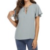Womens Shirts Front Tie V Neck Tops Summer Short Ruffled Sleeve Drawstring Casual T-Shirts Blouses - 4 of 4