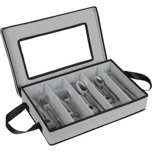 Flatware Storage Case - Durable 5 Compartment Silverware Storage Container Box with Removable Lid and Easy to Carry Handles - 1 of 4