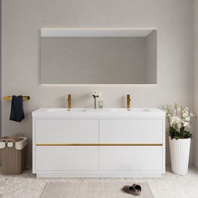 Whisen Freestanding Bathroom Vanity with Stone Resin Sink, U-Shaped Interior, 2 Soft-Close Drawers, Pre-Assembled Cabinet