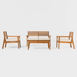 Saracina Home 4pc Mid-Century Modern Slatted Acacia Outdoor Patio Conversation Furniture Set - 1 of 4