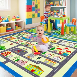 Nasitip City Vehicle Track Kids Rug, Washable Non-Slip Foldable Playroom Carpet, Educational Activity Mat for Toddlers,Nursery,Bedroom,or Preschool - 1 of 4