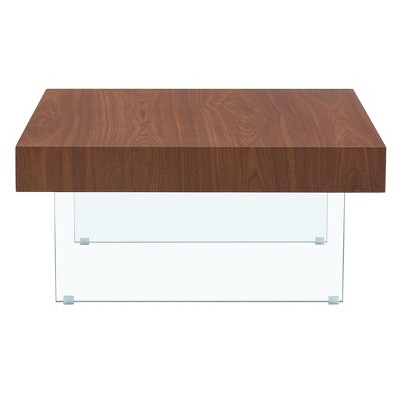 ChicFurnit Coffee Table Square MDF Design with Tempered Glass Legs for Living Room or Office, Brown, 36.42"*36.02"*8.27"