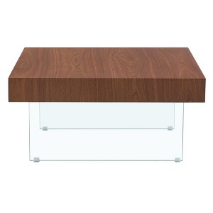 ChicFurnit Coffee Table Square MDF Design with Tempered Glass Legs for Living Room or Office, Brown, 36.42"*36.02"*8.27" - 1 of 4