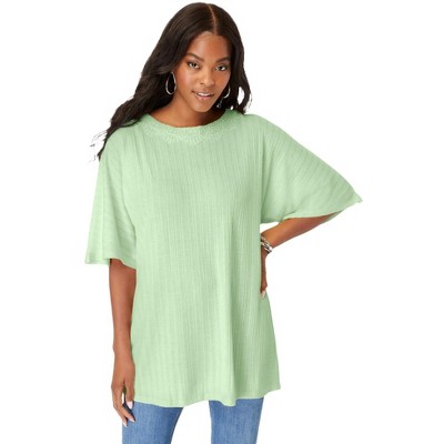 Roaman's Women's Plus Size Lace Back Pointelle Tunic