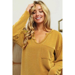 I am a Fashion junky BiBi Wavy Two Tone Rib Notch Neck Patch Pocket Top - 1 of 3