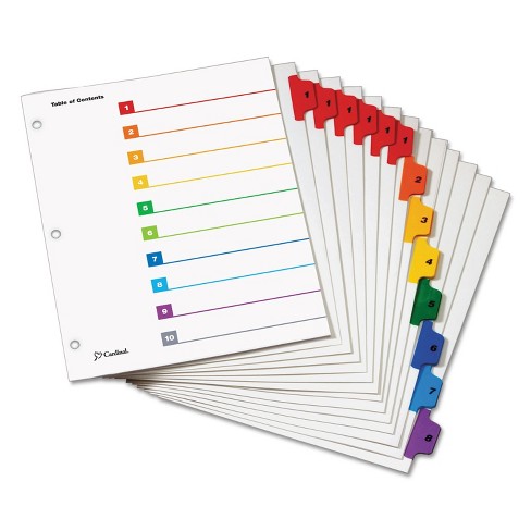 Cardinal Quickstep Onestep Printable Table Of Contents Dividers 8 X Divider 