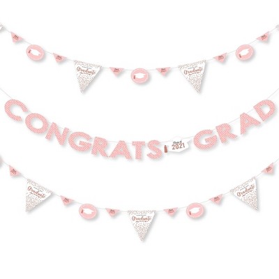 Big Dot of Happiness Rose Gold Grad - 2021 Graduation Party Letter Banner Decoration - 36 Banner Cutouts and Congrats Grad Banner Letters